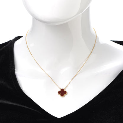 Van Cleef & Arpels 18K Yellow Gold Carnelian Vintage Alhambra Pendant Necklace 2 of 7