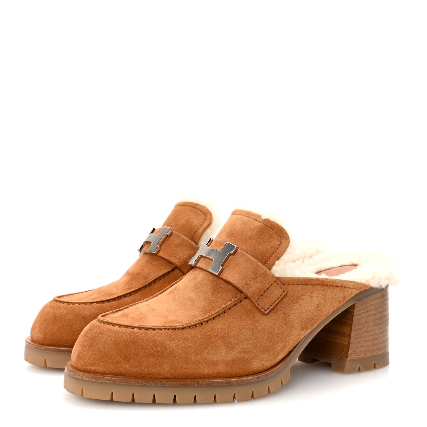Suede Goatskin Woolskin Flore 60 Mules 38.5 Brun Amourette Ecru