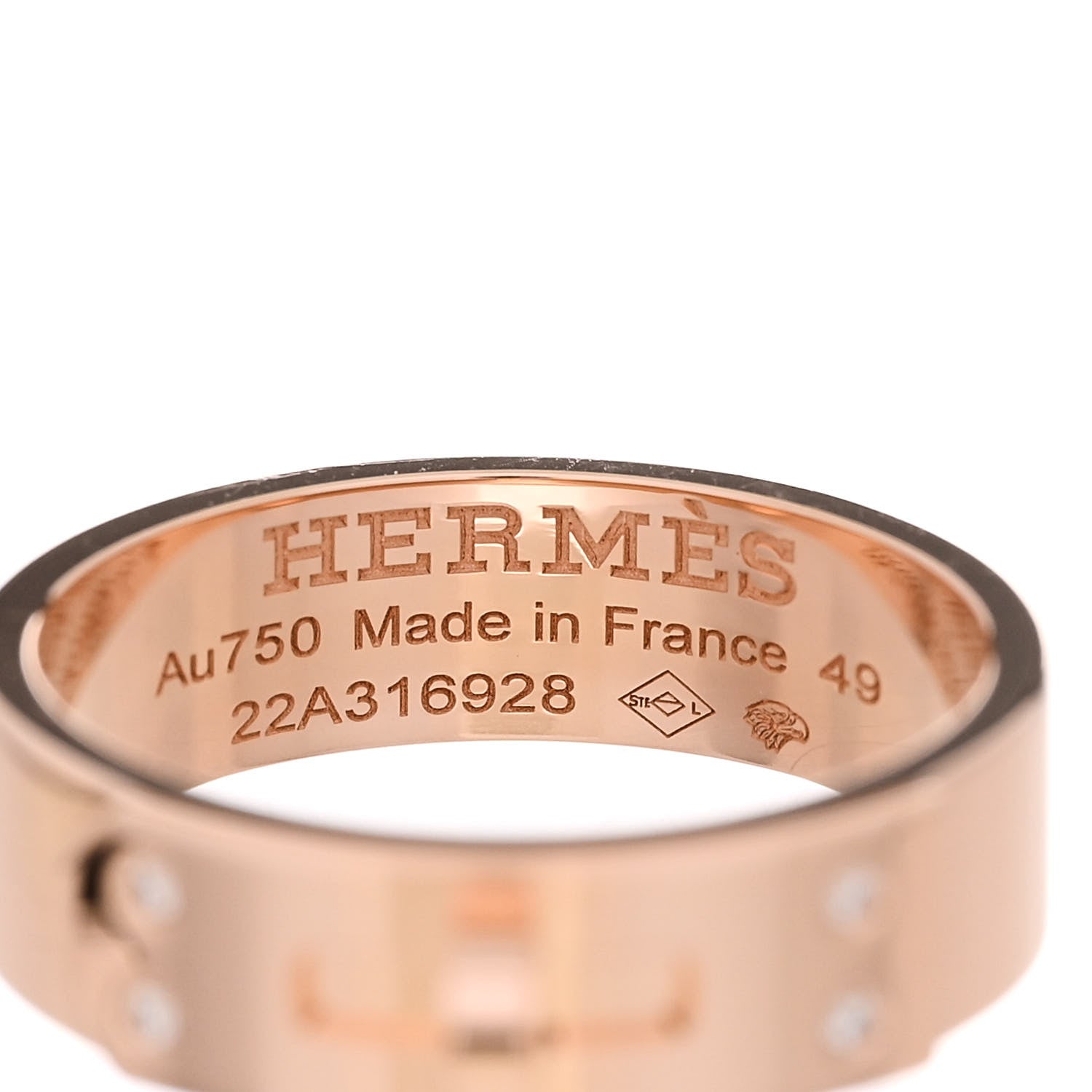 Hermes 18K Rose Gold Diamond PM Kelly Ring 49 5 4 of 5