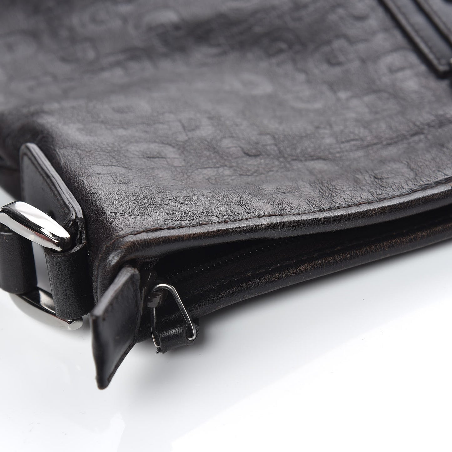 Calfskin Horsebit Embossed Abbey Messenger Dark Brown