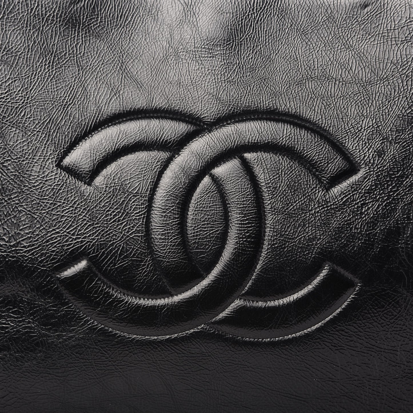 Shiny Aged Calfskin Shopping Bag Black