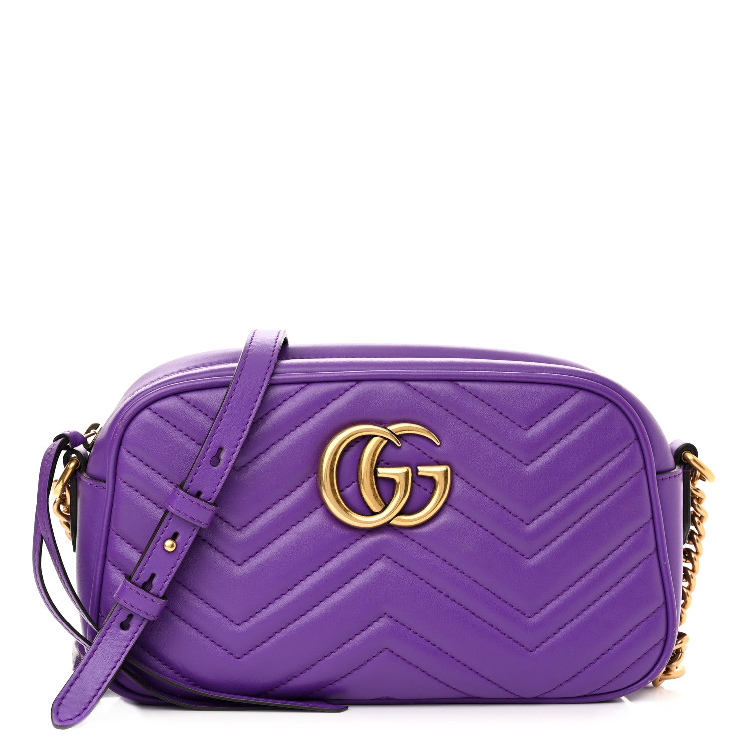 Gucci Calfskin Matelasse Small GG Marmont Chain Shoulder Bag Shine Purple 1 of 12