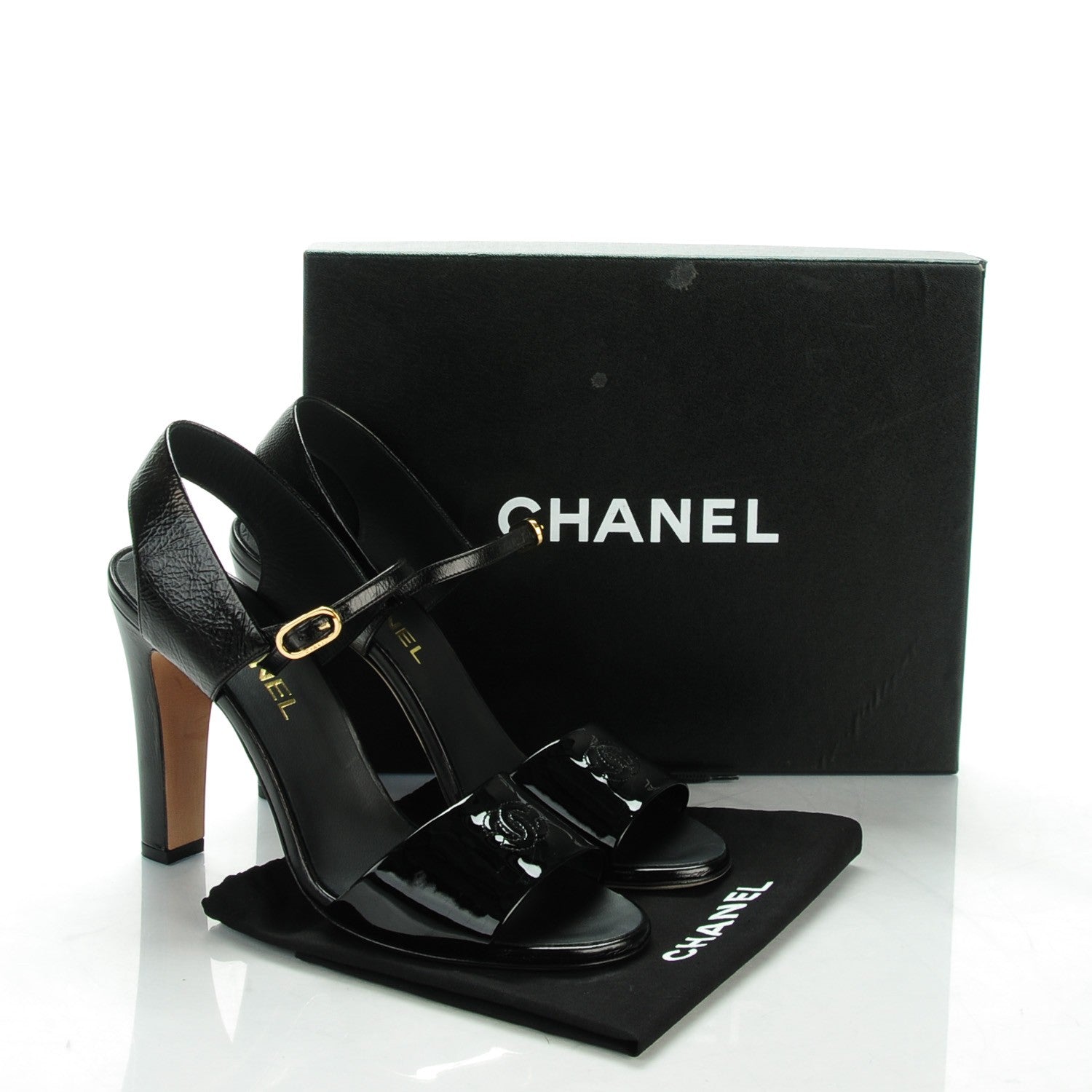 Chanel Crumpled Patent Calfskin CC Sandals 40.5 Black 8 of 8