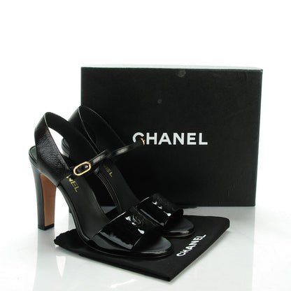Chanel Crumpled Patent Calfskin CC Sandals 40.5 Black 8 of 8
