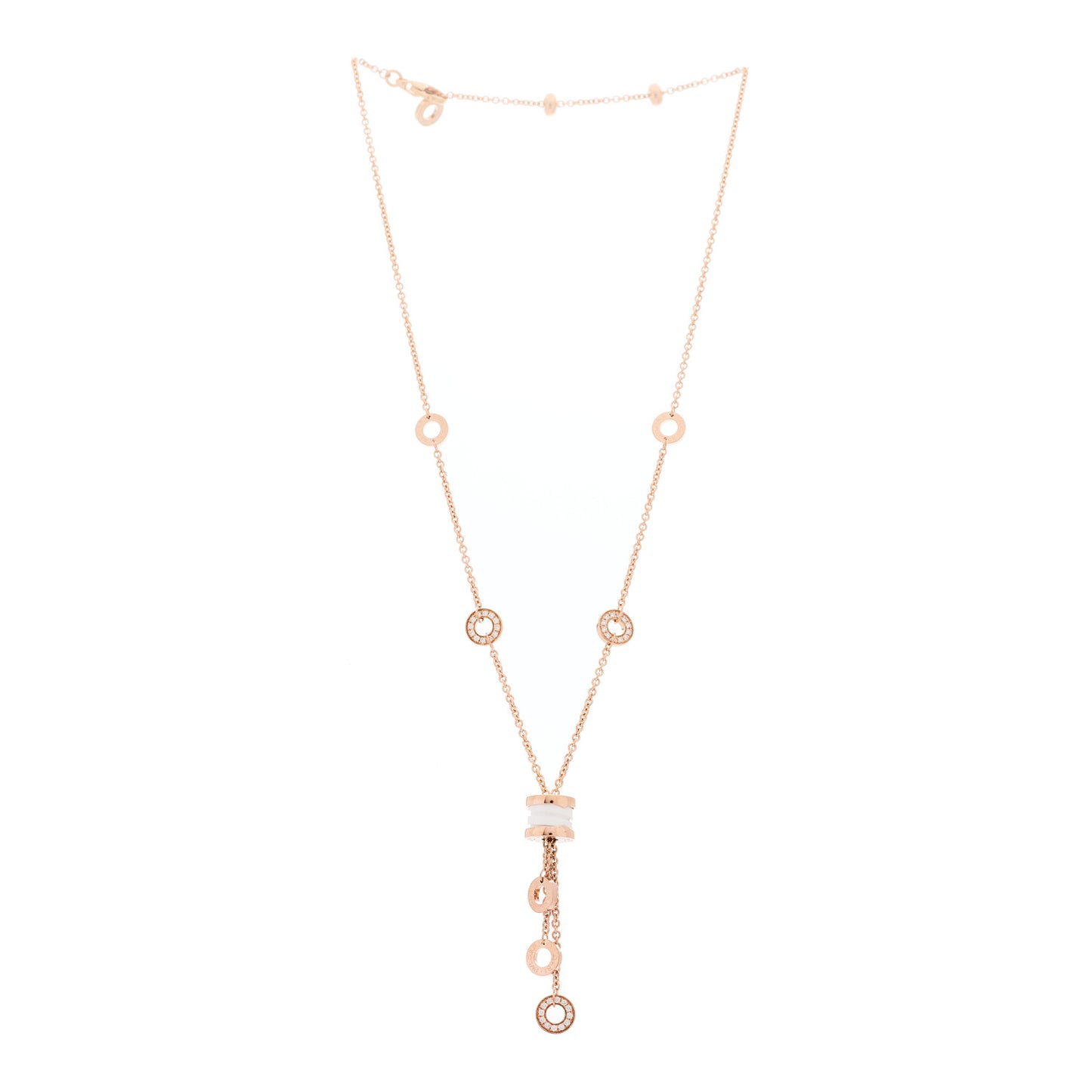 18K Rose Gold Diamond White Ceramic B.Zero1 Necklace