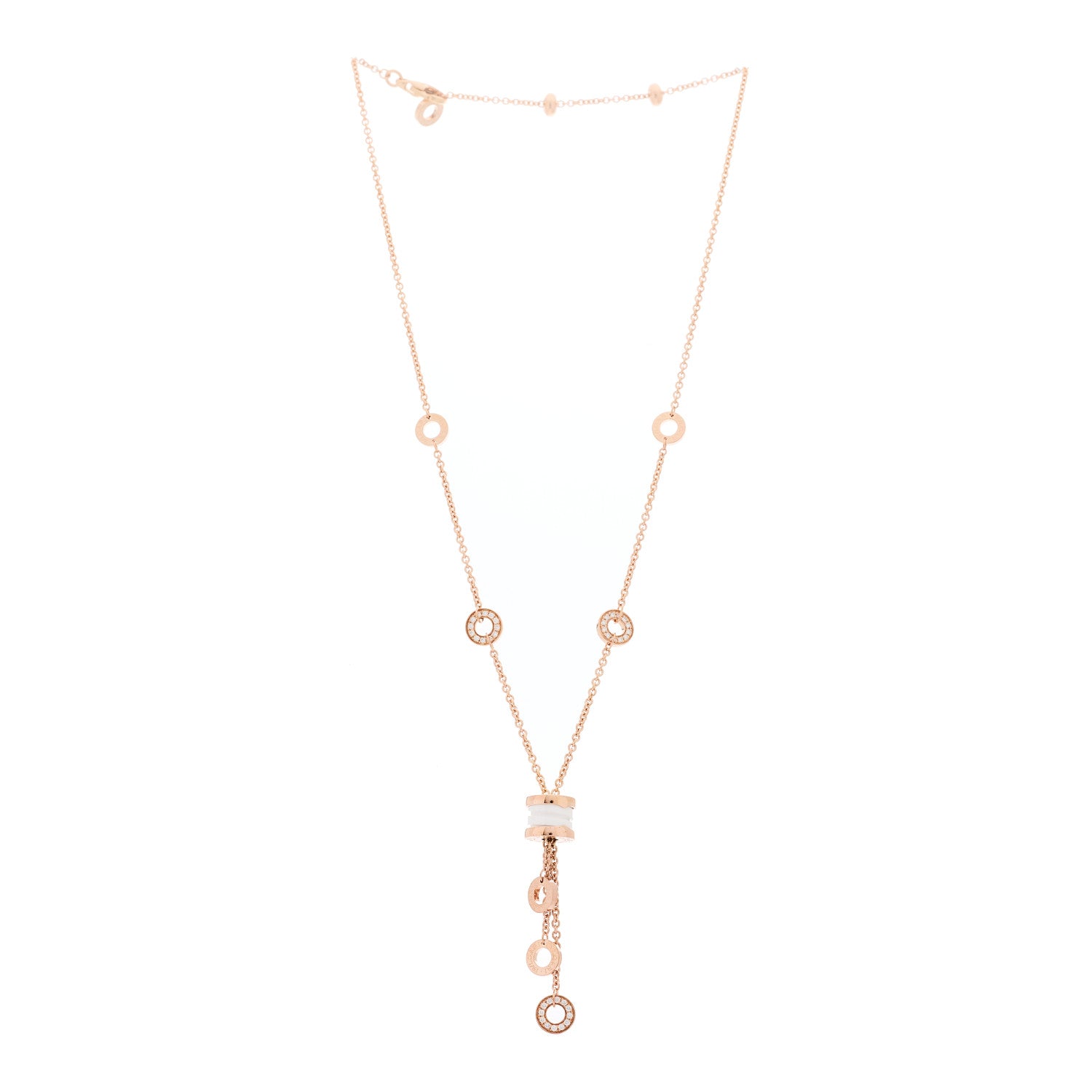 Bulgari 18K Rose Gold Diamond White Ceramic B.Zero1 Necklace 3 of 5