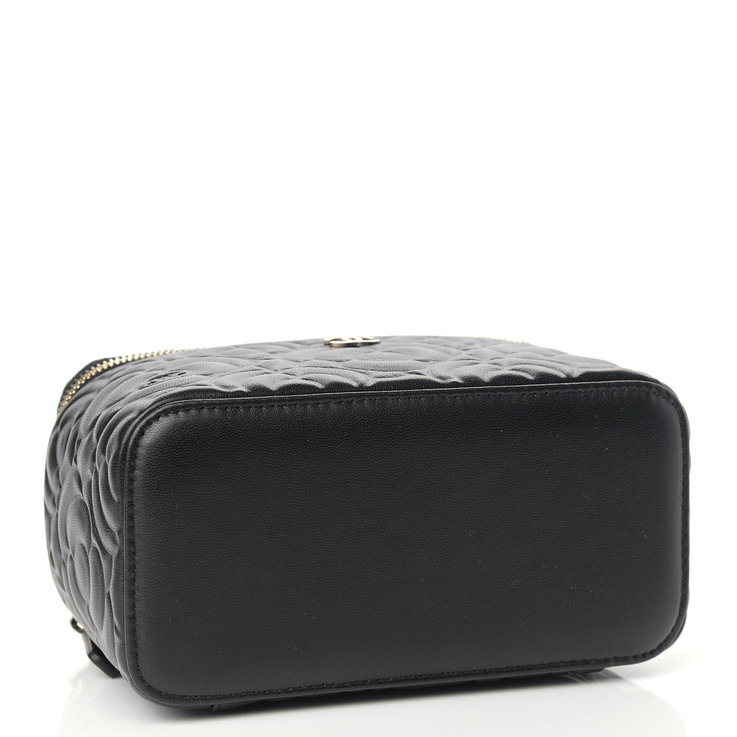 Lambskin Camellia Embossed Small Vanity Case With Chain Black