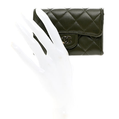 Chanel Lambskin Quilted Flap Card Holder Wallet Khaki 2 of 8