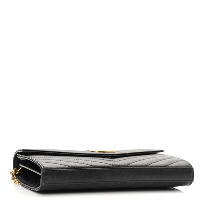 Saint Laurent Grain De Poudre Matelasse Chevron Monogram Chain Wallet Black 4 of 10