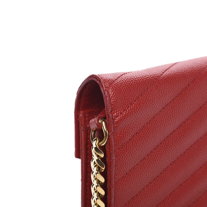 Saint Laurent Grain De Poudre Matelasse Chevron Monogram Chain Wallet Vermillion 11 of 12
