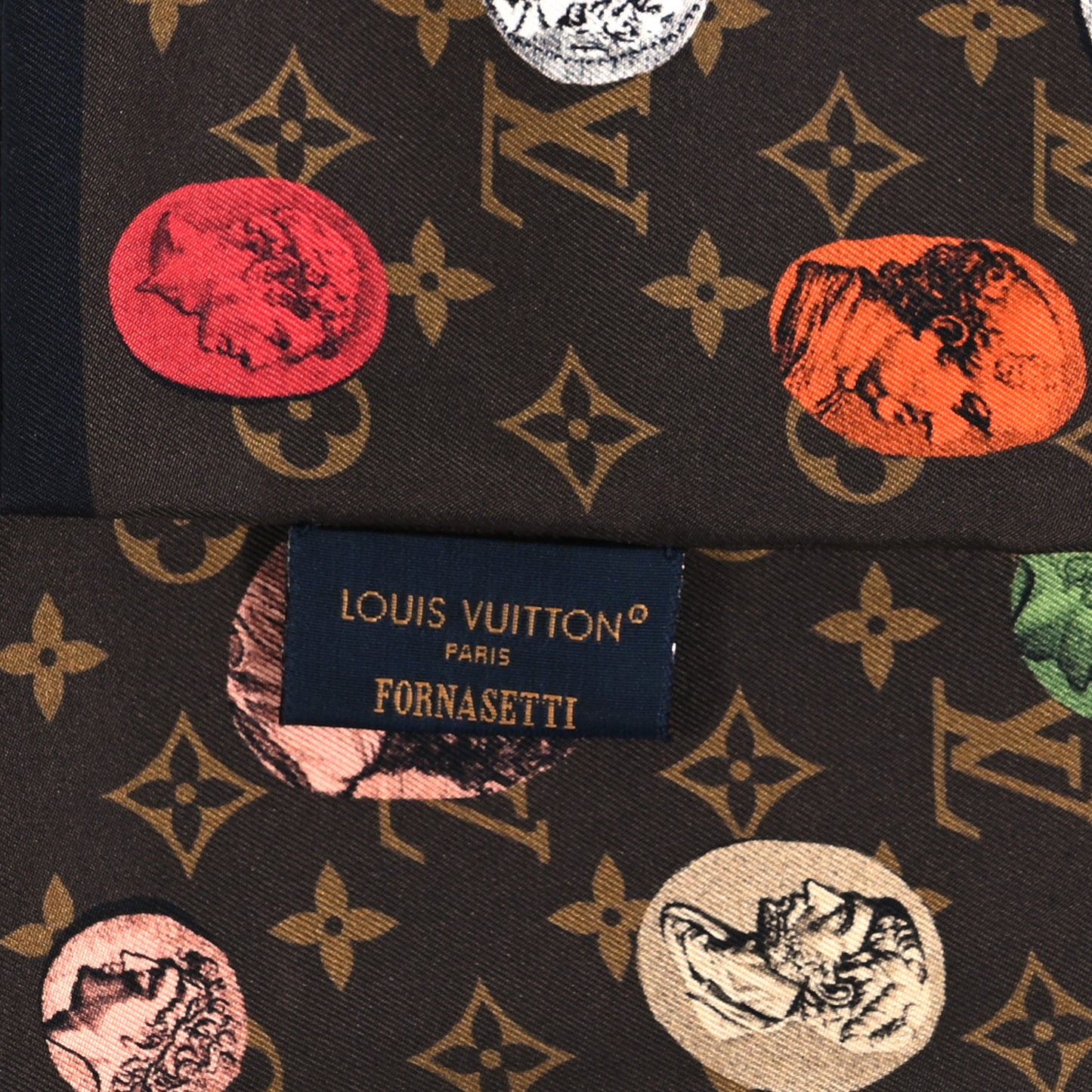 X FORNASETTI Silk Monogram Cameo Bandeau Brown