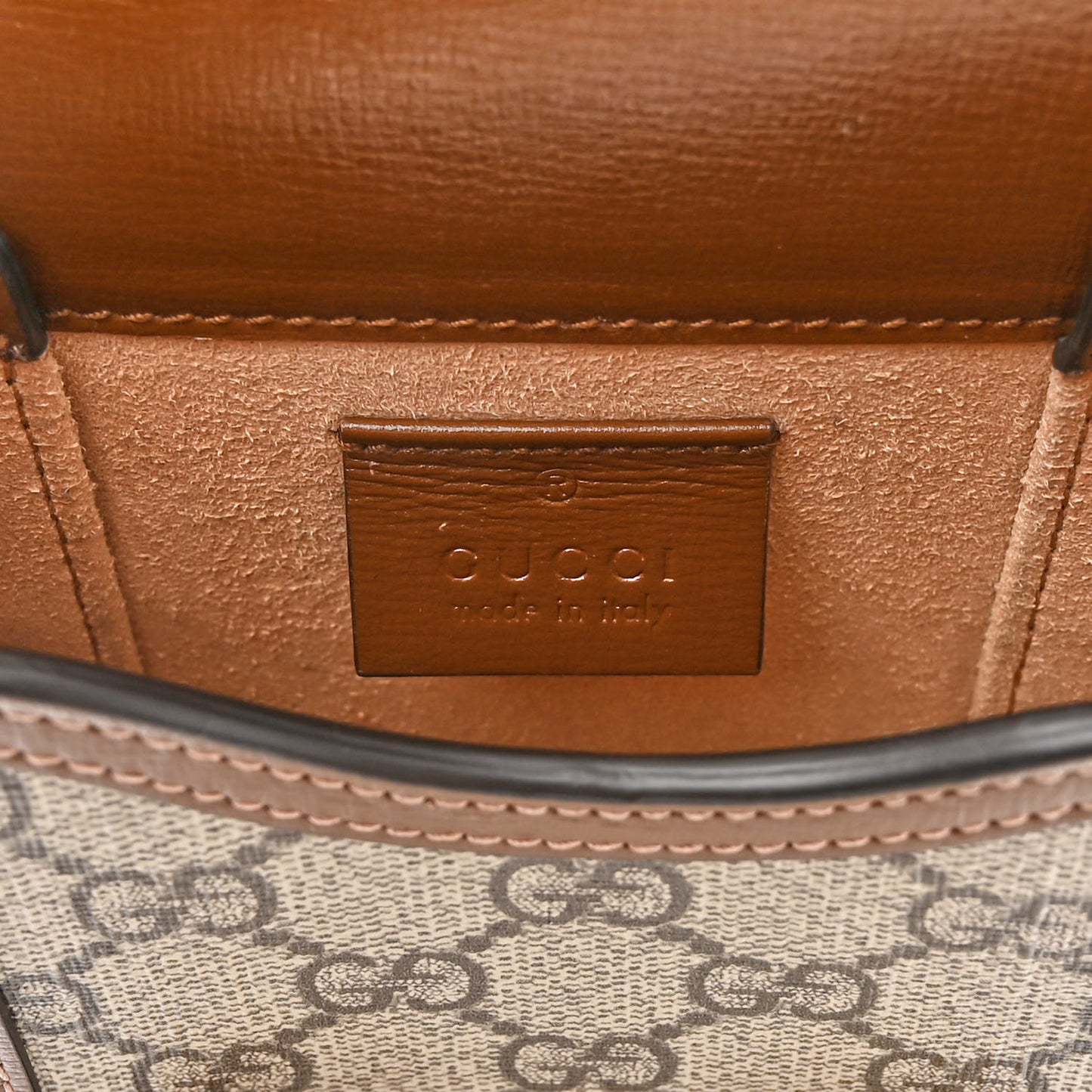 GG Supreme Monogram Mini Horsebit 1955 Crossbody Bag Beige Brown Sugar