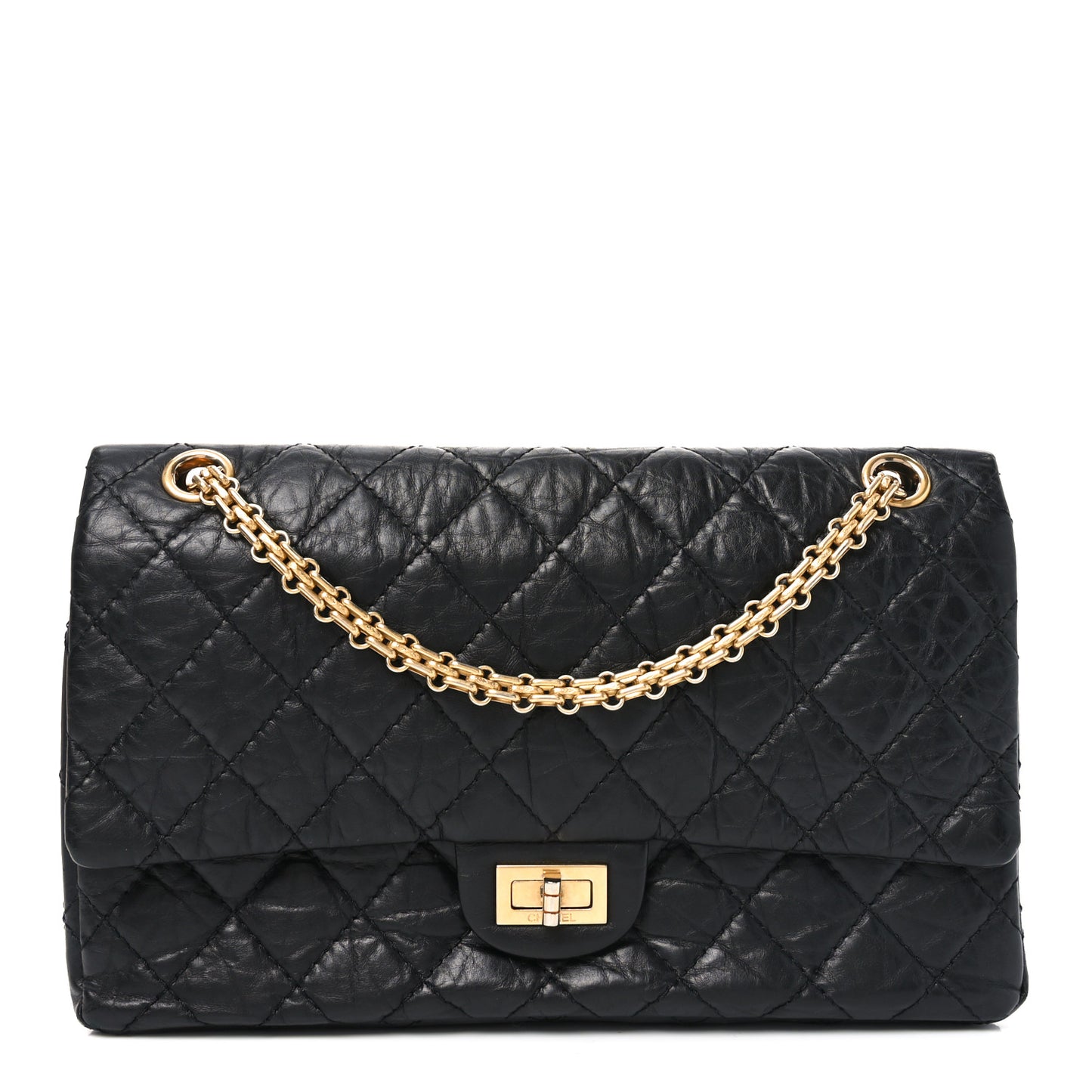 Aged Calfskin Quilted 2.55 Reissue 225 Flap Black