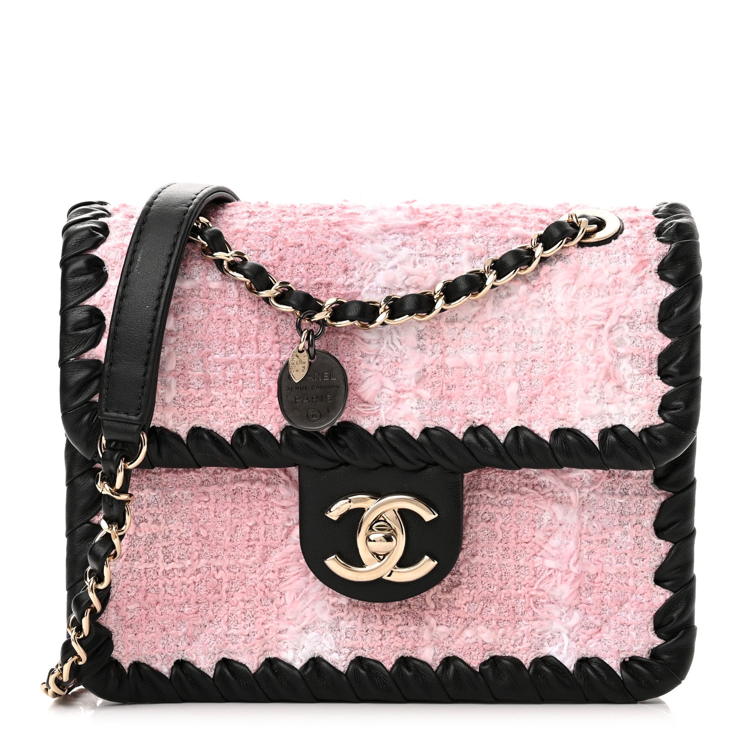 Chanel Tweed Braided Calfskin Mini My Own Frame Flap Pink Black 1 of 11