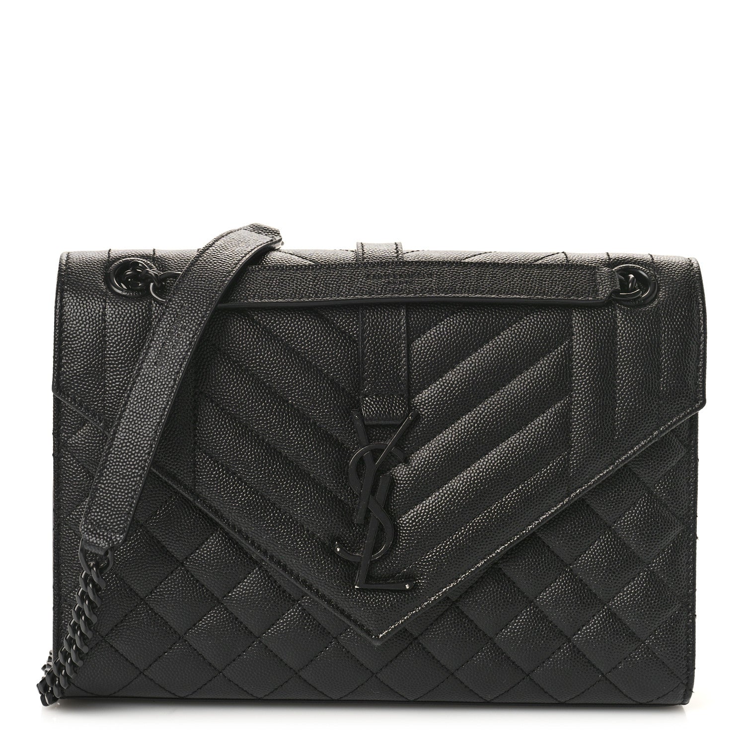 Saint Laurent Grain De Poudre Textured Mixed Matelasse Triquilt Medium Monogram Monochrome Satchel Black 1 of 8