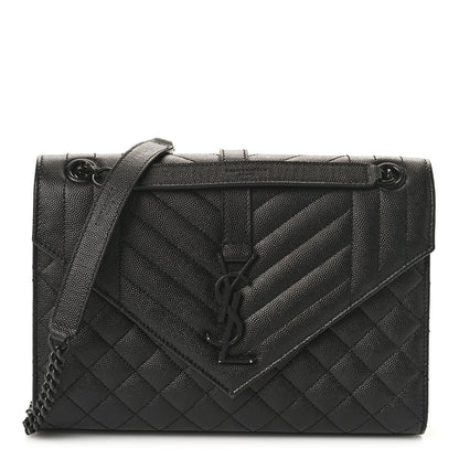 Saint Laurent Grain De Poudre Textured Mixed Matelasse Triquilt Medium Monogram Monochrome Satchel Black 1 of 8