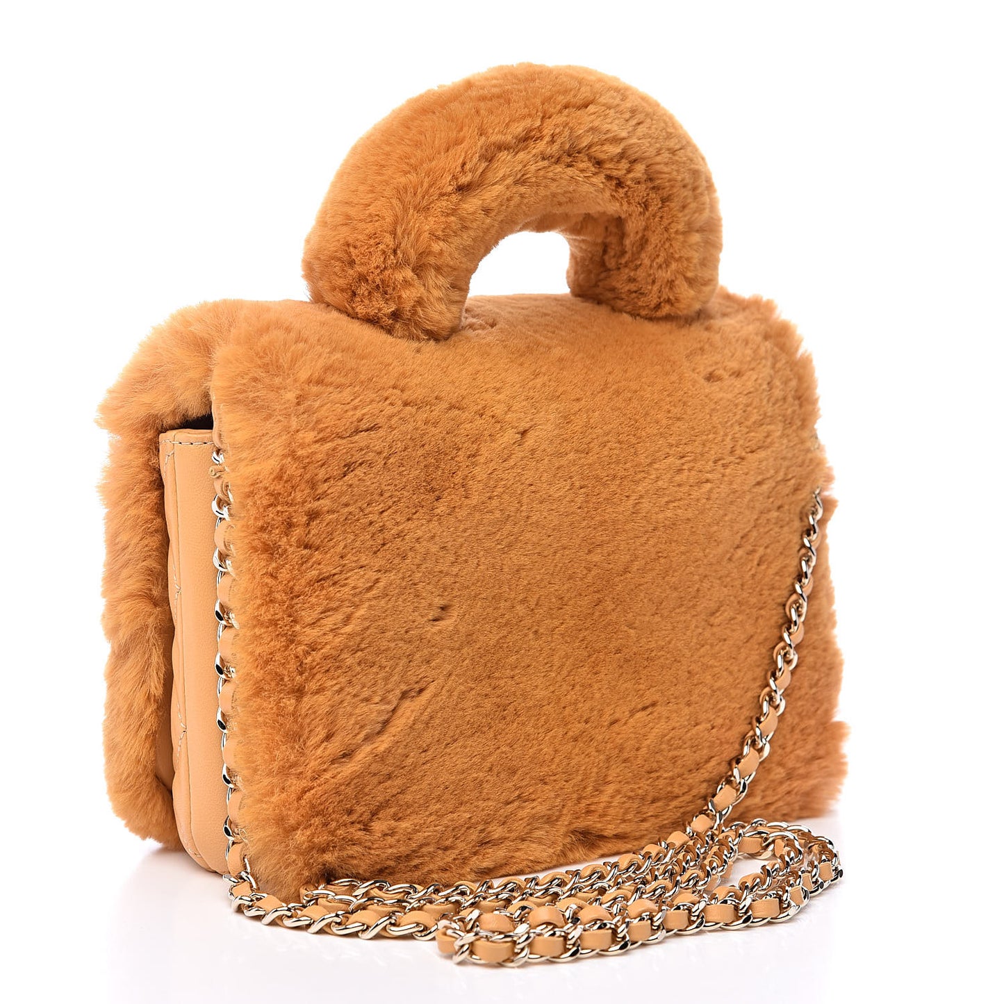 Orylag Rabbit Fur Calfskin Top Handle Boy Flap Yellow