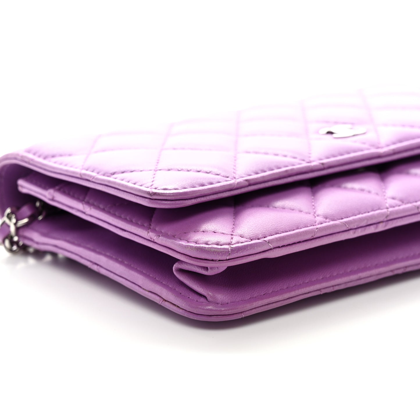 Lambskin Quilted Wallet On Chain WOC Purple