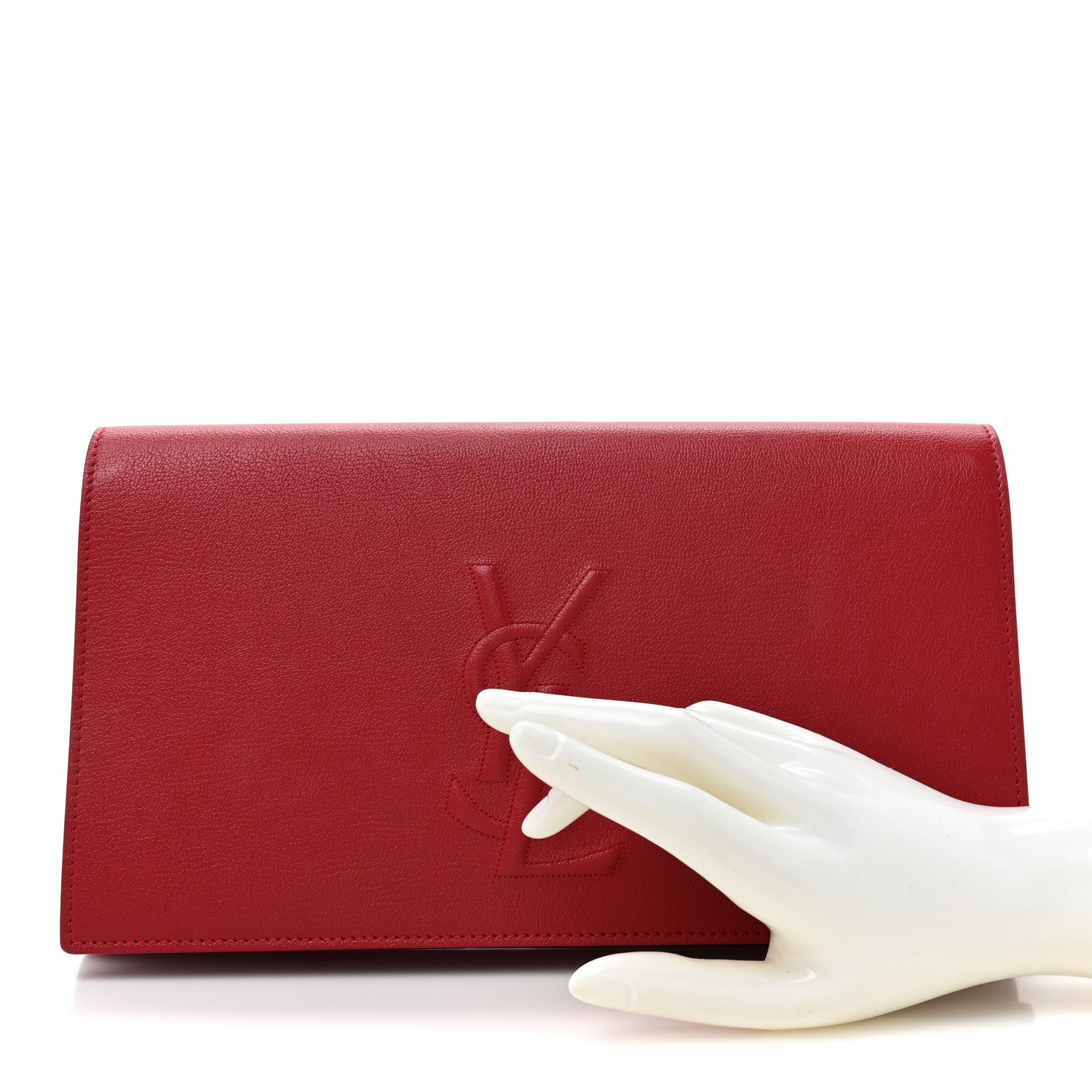 Saint Laurent SAINT LAURENT Calfskin Monogram Large Belle De Jour Clutch Red 2 of 12