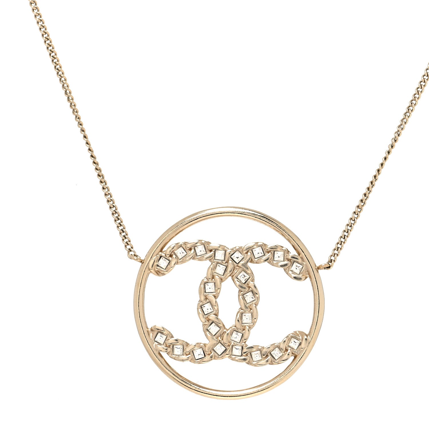 Chanel Baguette Crystal High Society CC Pendant Necklace Gold 1 of 5