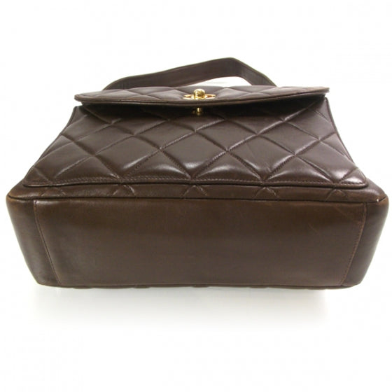 Lambskin Quilted Flap Shoulder Bag Dark Brown