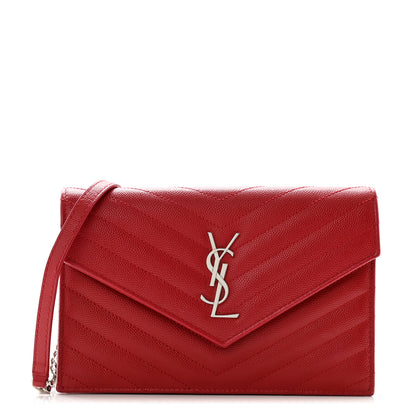 Saint Laurent Grain De Poudre Matelasse Chevron Monogram Envelope Chain Wallet Rouge Eros 1 of 11