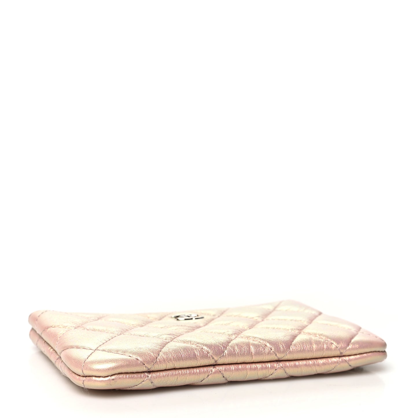 Iridescent Calfskin Quilted Small Cosmetic Case Pink