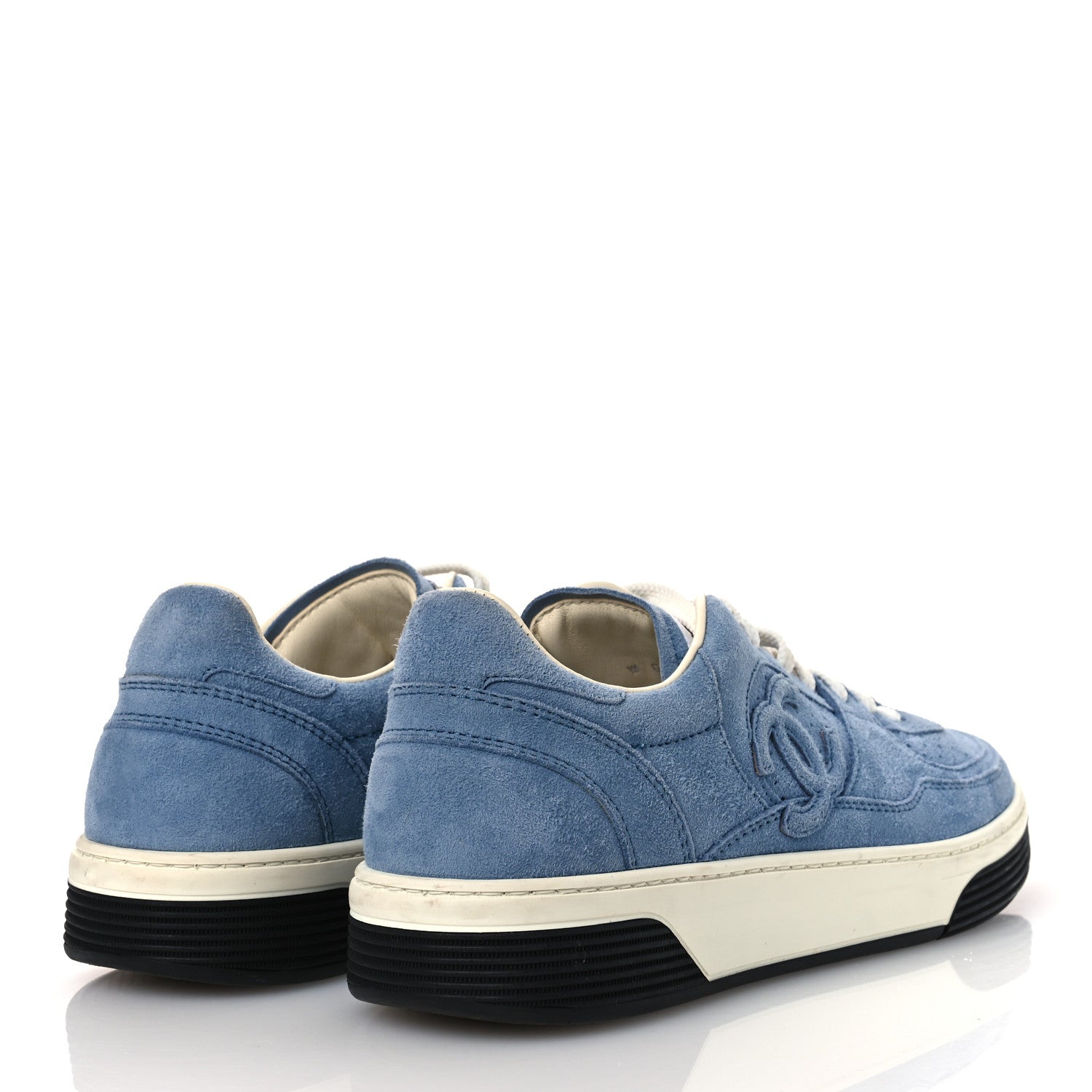 Chanel Suede Calfskin Womens CC Sneakers 40 Blue 5 of 10