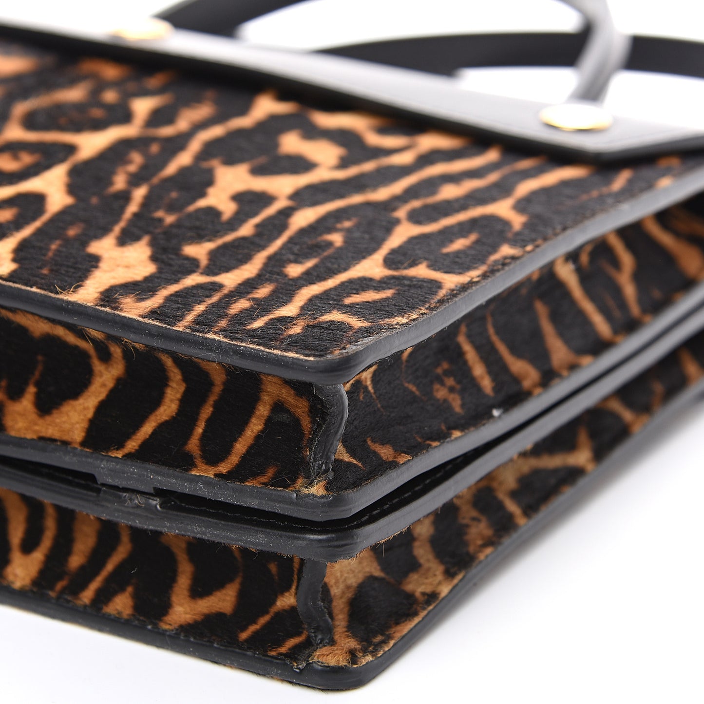 Calf Hair Leopard Print Small Title Bag with Pocket Black