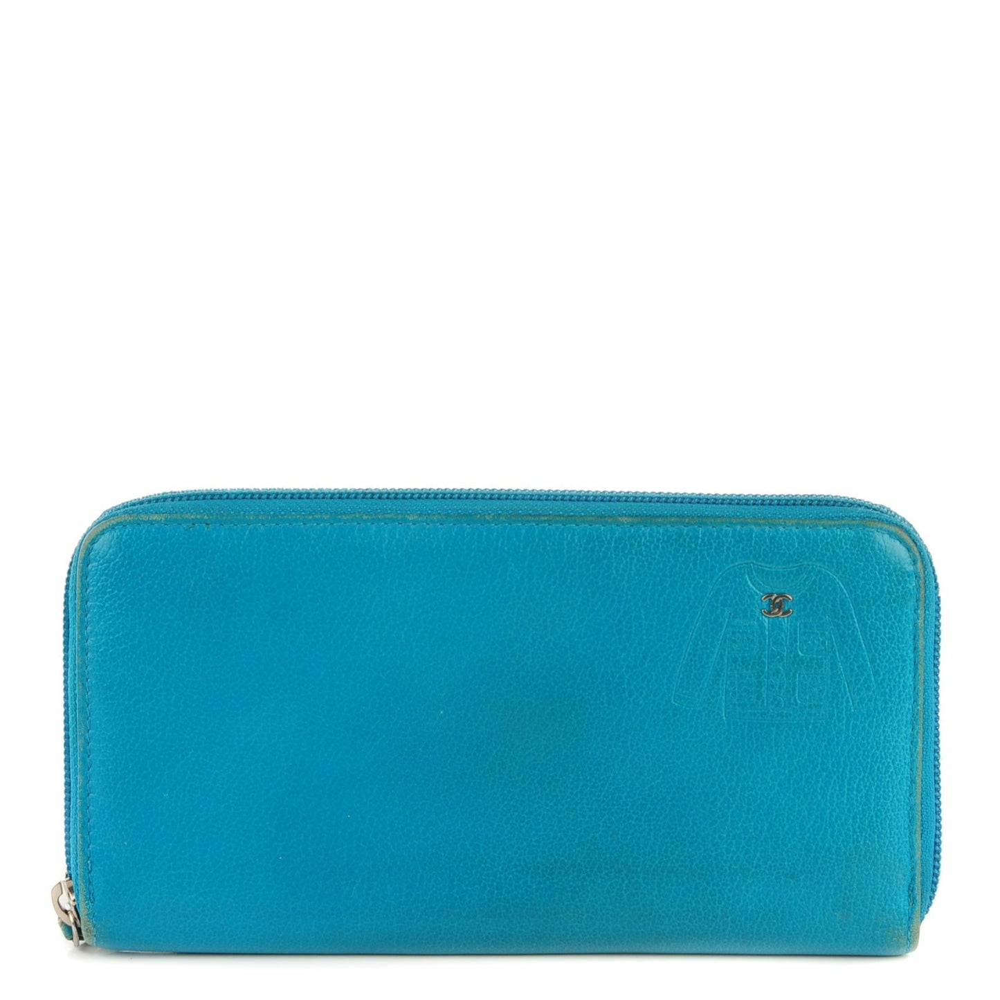 Goatskin Embossed Jacket Zip Around Wallet Blue