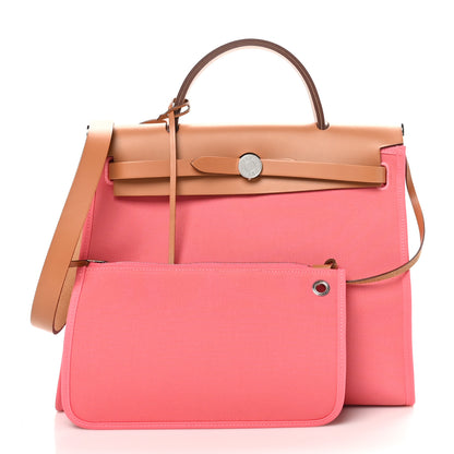 Hermes Vache Hunter Toile Herbag Zip 31 PM Rose Azalee Natural 3 of 11