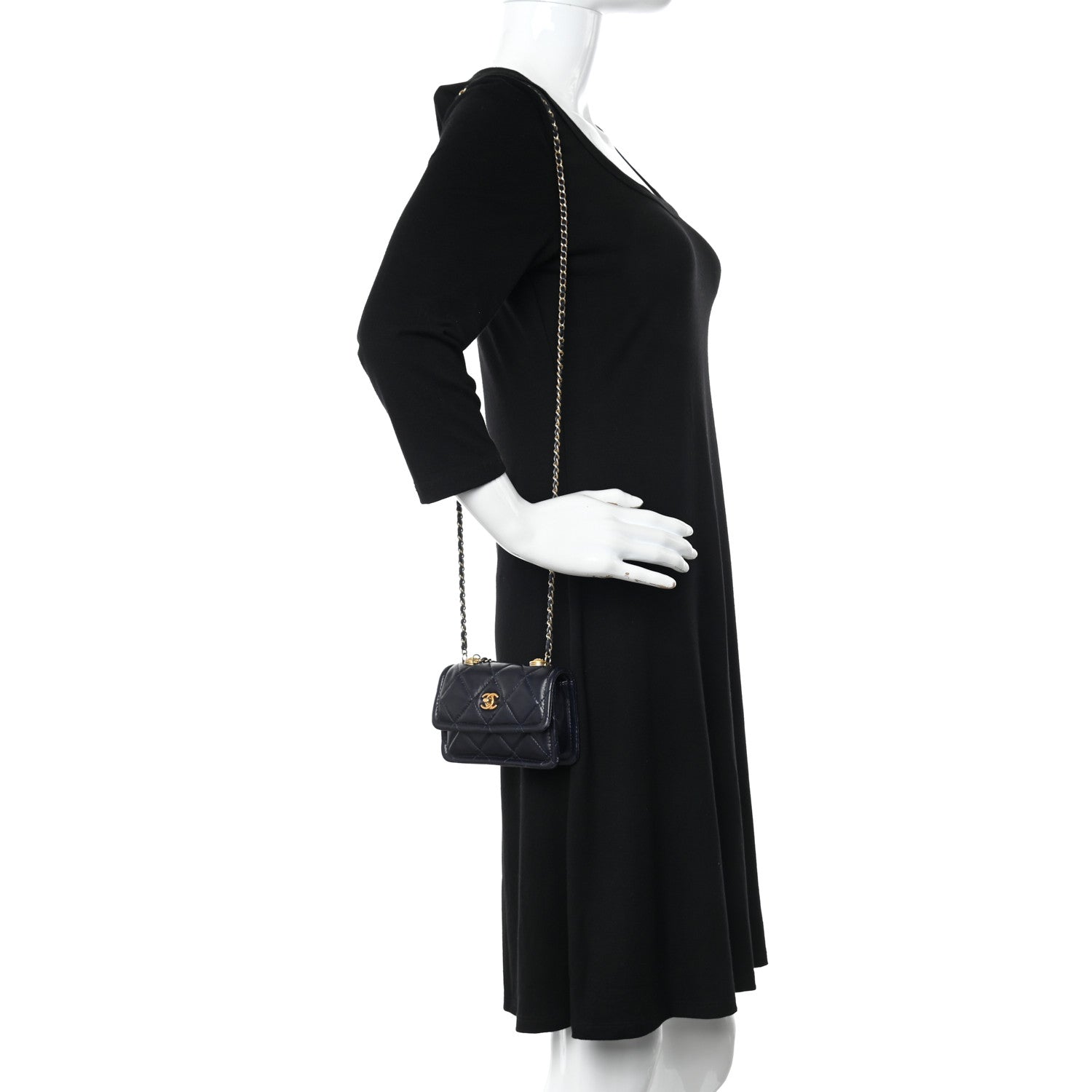 Chanel Shiny Lambskin Quilted Extra Mini Flap Navy Blue 2 of 10