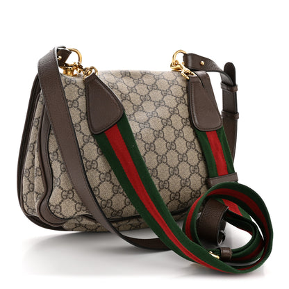 Gucci GG Supreme Monogram Textured Dollar Calfskin Web Medium Blondie Shoulder Flap Bag Beige Ebony New Acero 3 of 13