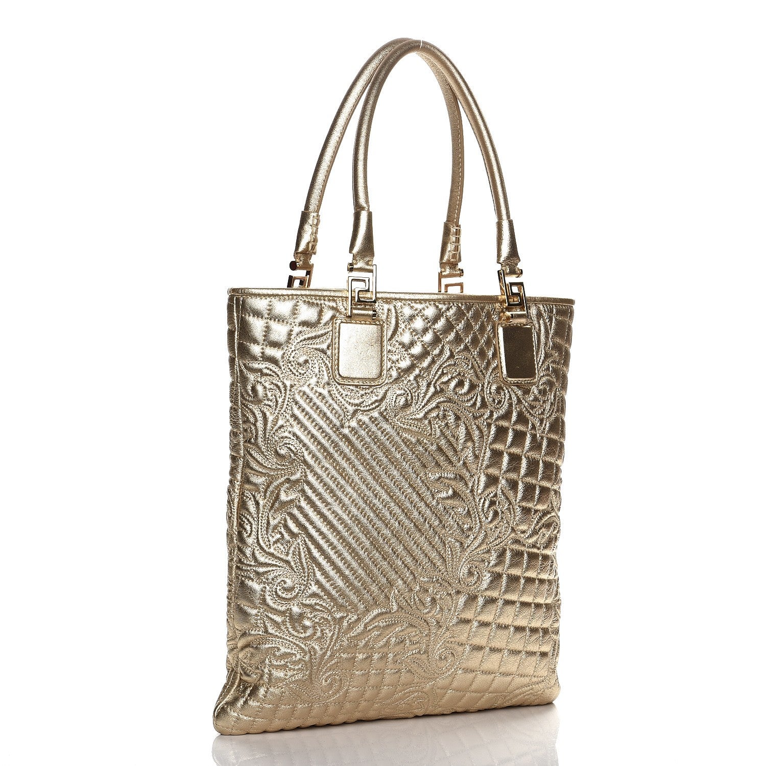 Versace Metallic Nappa Barocco Quilted Vanitas Tote Gold 3 of 10