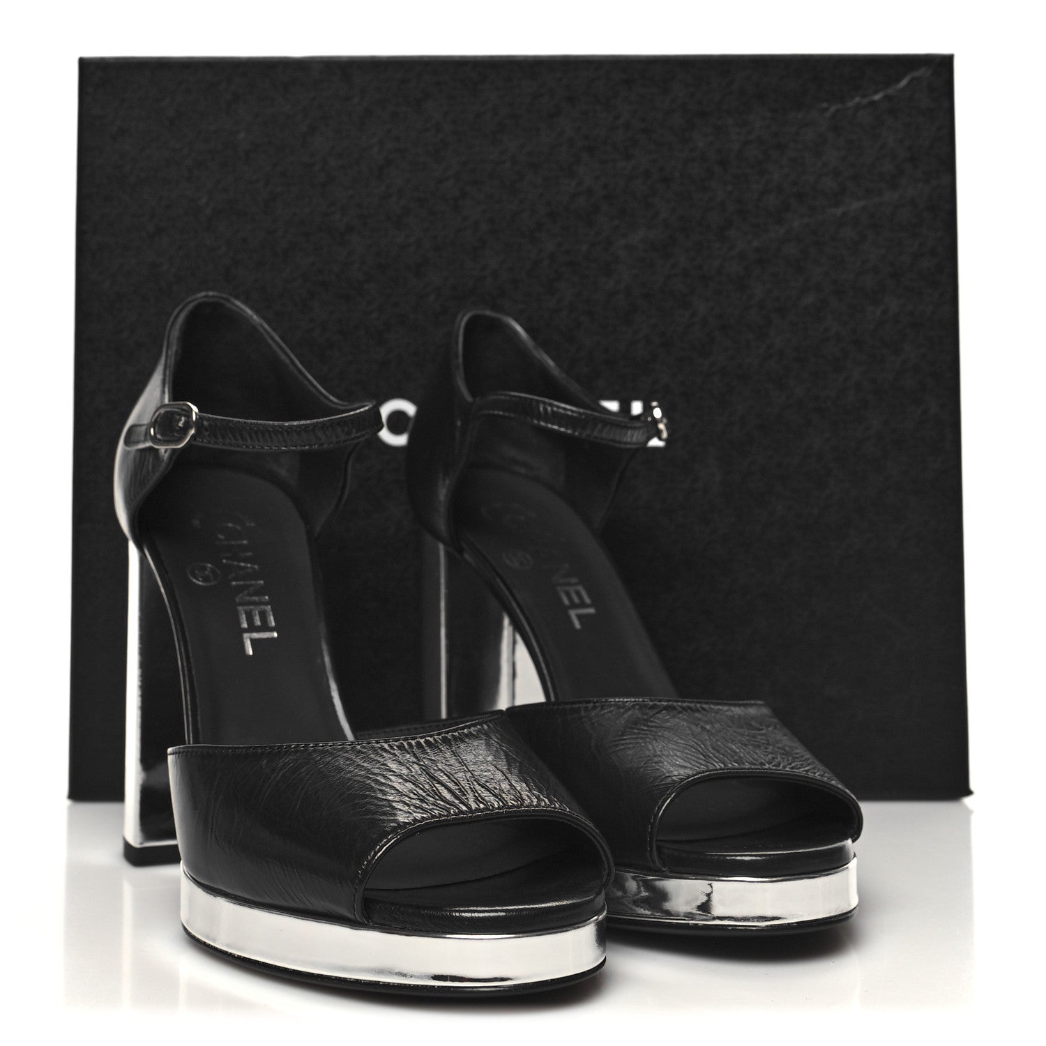 Chanel Shiny Lambskin Sandals 38.5 Black 9 of 9