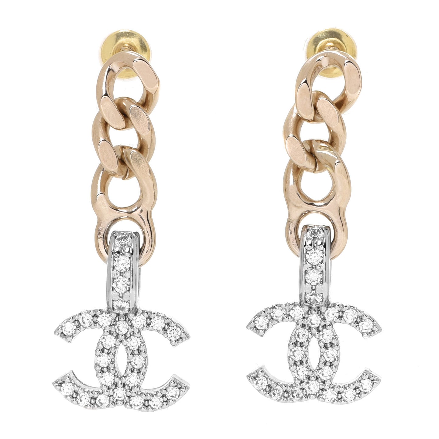 Crystal CC Chain Drop Earrings Gold