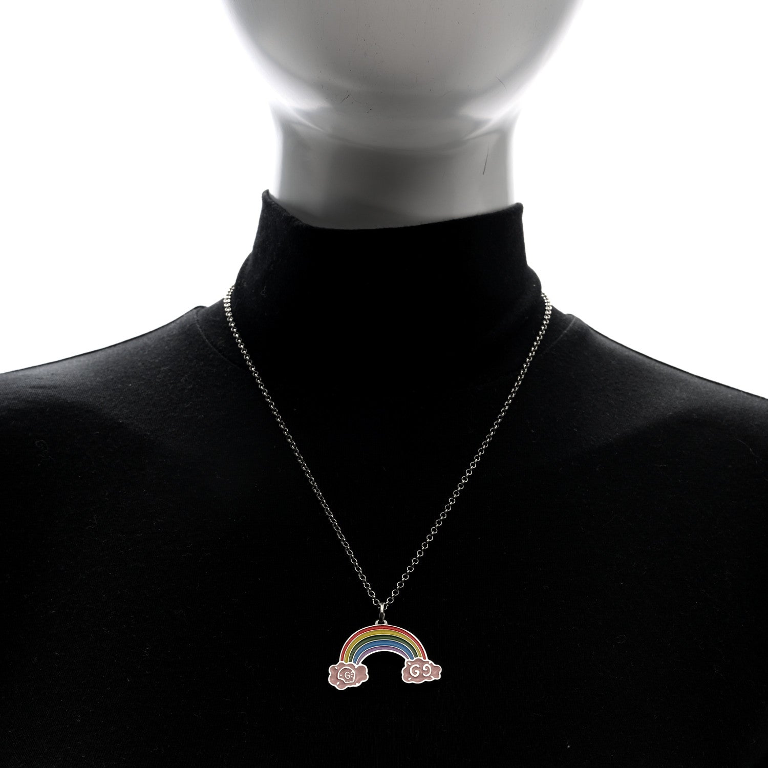 Gucci Sterling Silver Enamel GucciGhost Rainbow Pendant Necklace 2 of 4