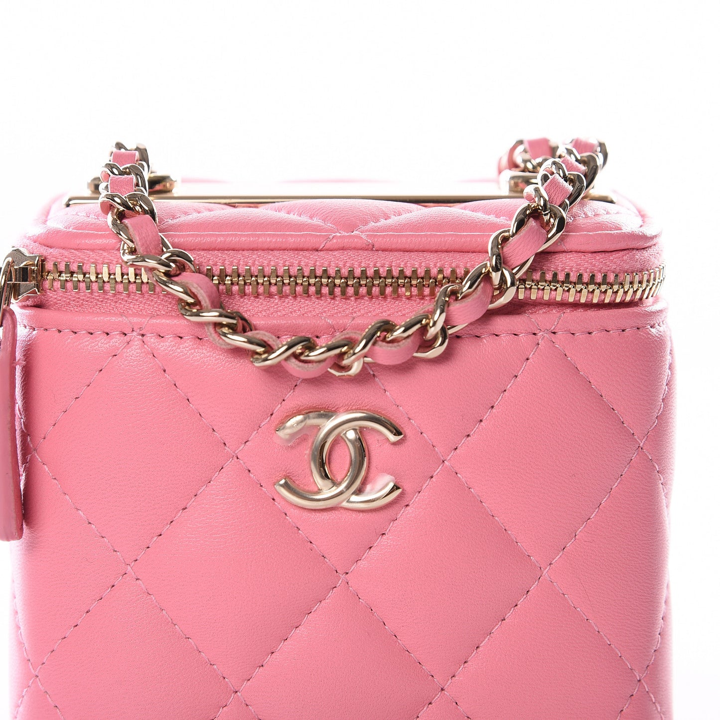 Lambskin Quilted Trendy Mini Vanity Case With Chain Pale Pink