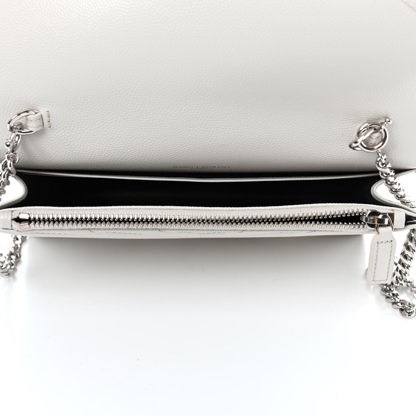 Grain De Poudre Matelasse Chevron Monogram Envelope Chain Wallet Optical White