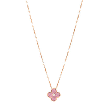 Van Cleef & Arpels 18K Rose Gold Diamond Rhodonite Vintage Alhambra Pendant Necklace 1 of 6