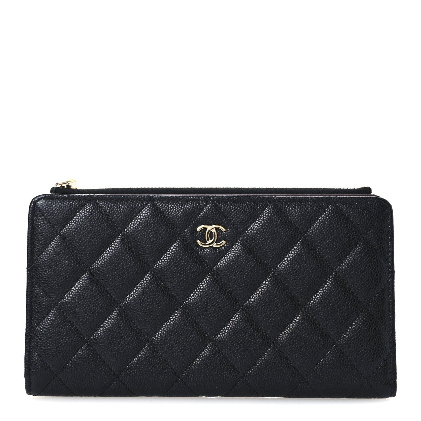 Caviar Quilted Long Zip Wallet Black
