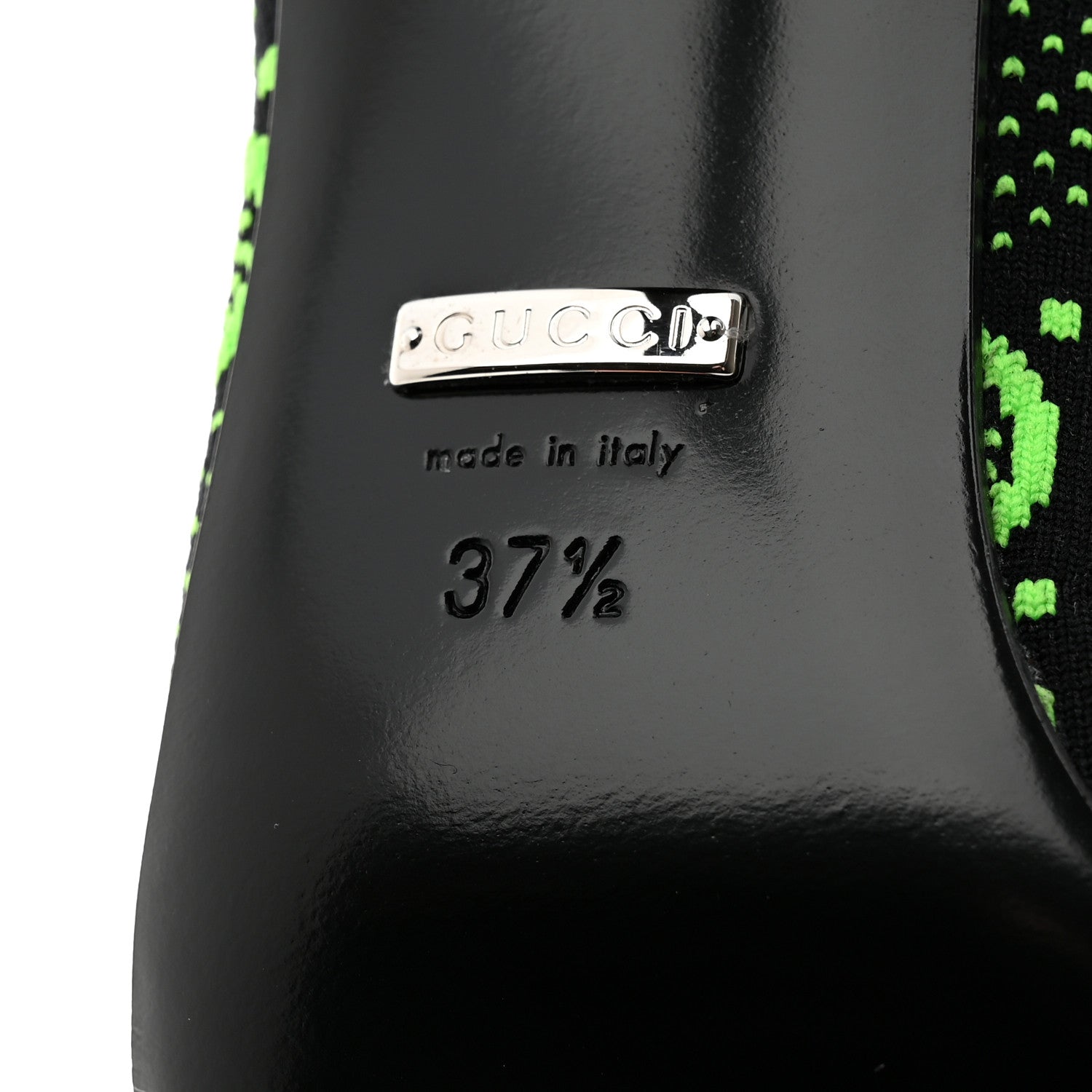 Gucci Technical Jersey Knit GG Monogram Square G 75mm Ankle Boots 37.5 Black Neon Green 7 of 8