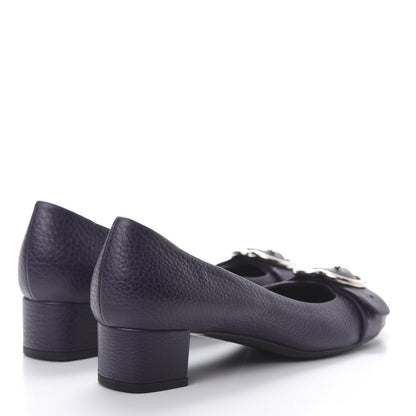 Gucci Calfskin GG Buckle Mid Heel Pumps 36.5 Deep Purple 4 of 10