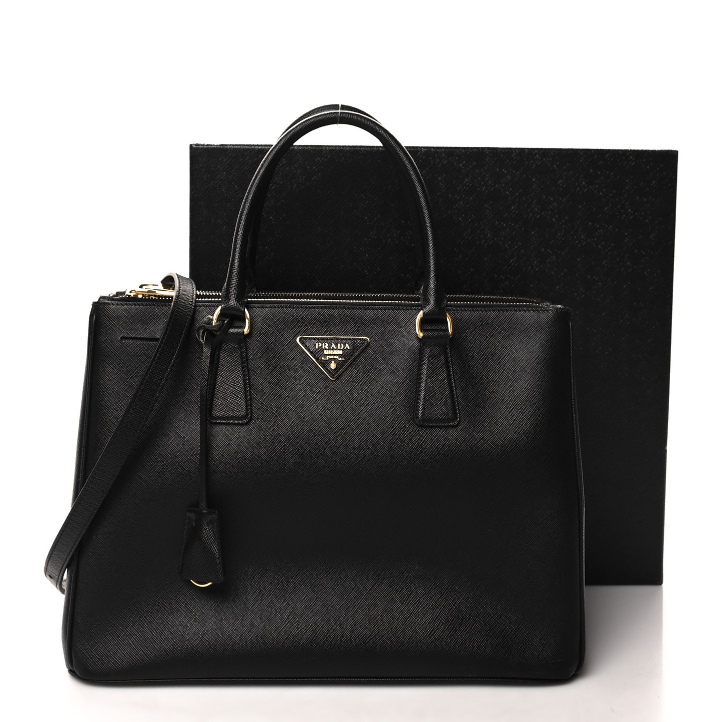 Saffiano Medium Galleria Double Zip Tote Black