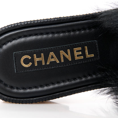 Chanel Shearling Lambskin CC Mules Sandal 40 Black White 7 of 8