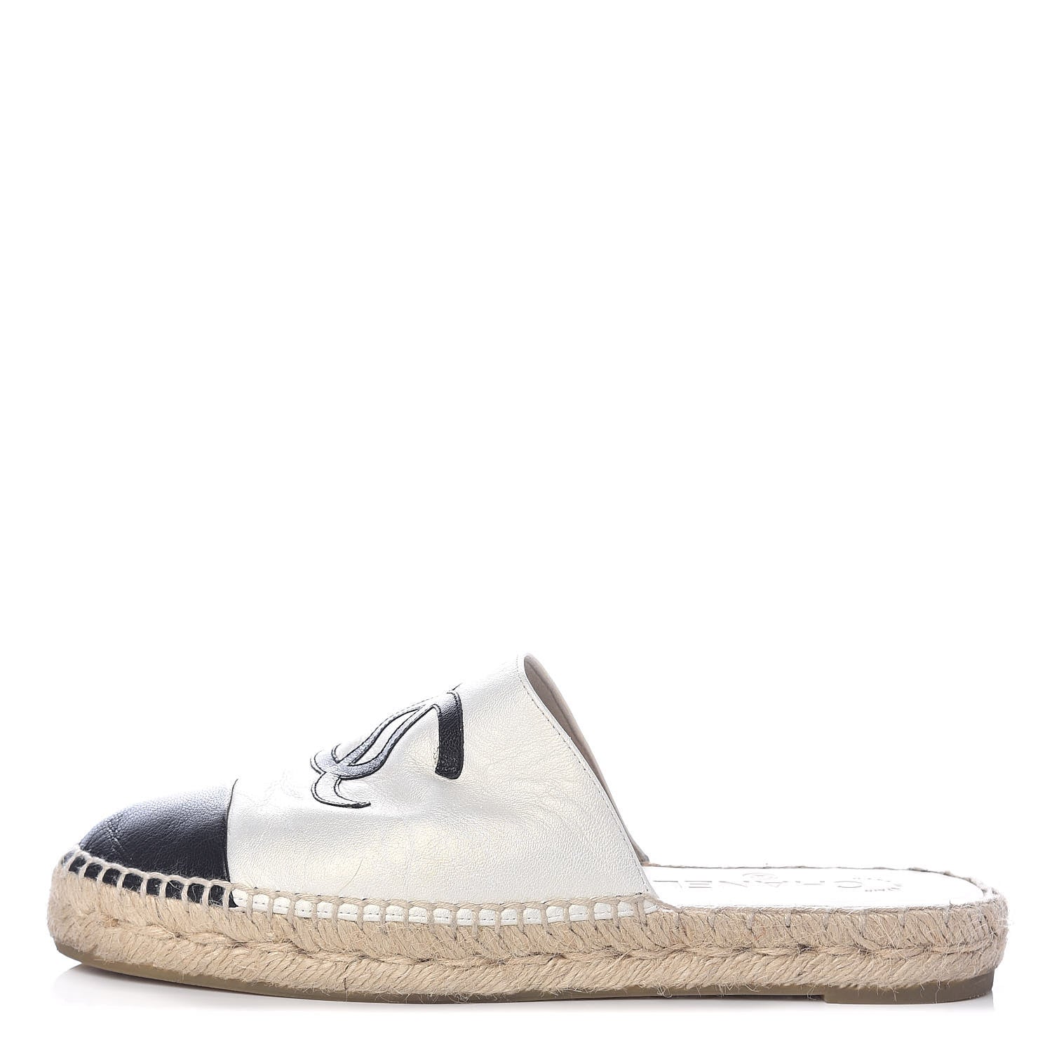 Chanel Iridescent Goatskin CC Espadrille Mules 37 Ivory Black 1 of 7