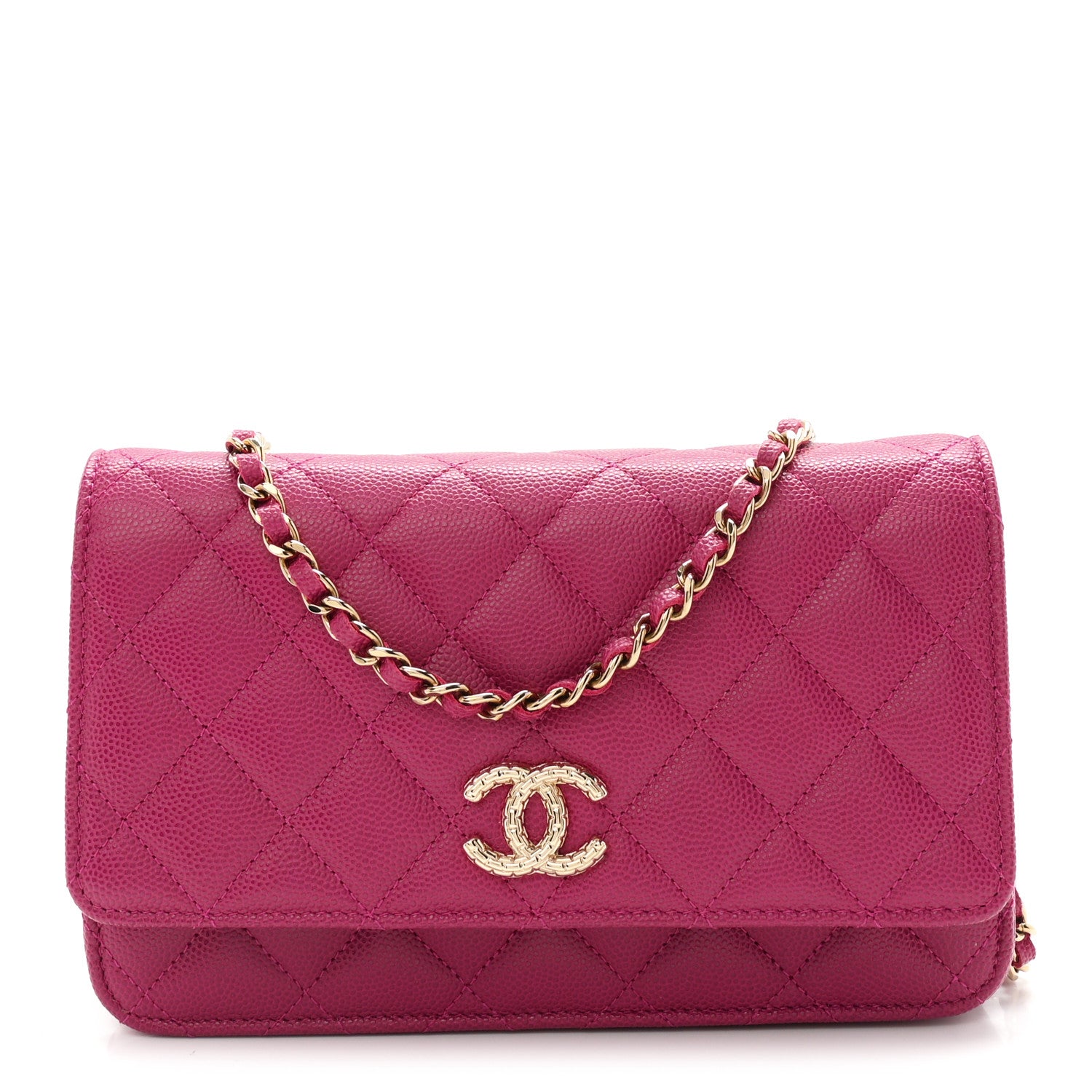 Chanel Caviar Quilted Chain Embossed CC Wallet On Chain WOC Fuchsia 1 of 12