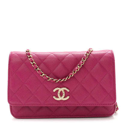 Chanel Caviar Quilted Chain Embossed CC Wallet On Chain WOC Fuchsia 1 of 12