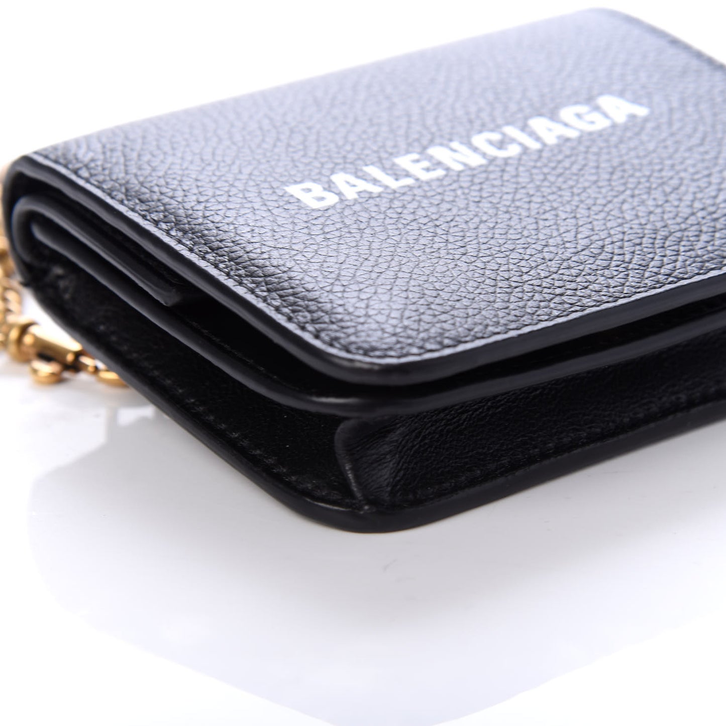 Grained Calfskin Logo Mini Cash Wallet On Chain Black White