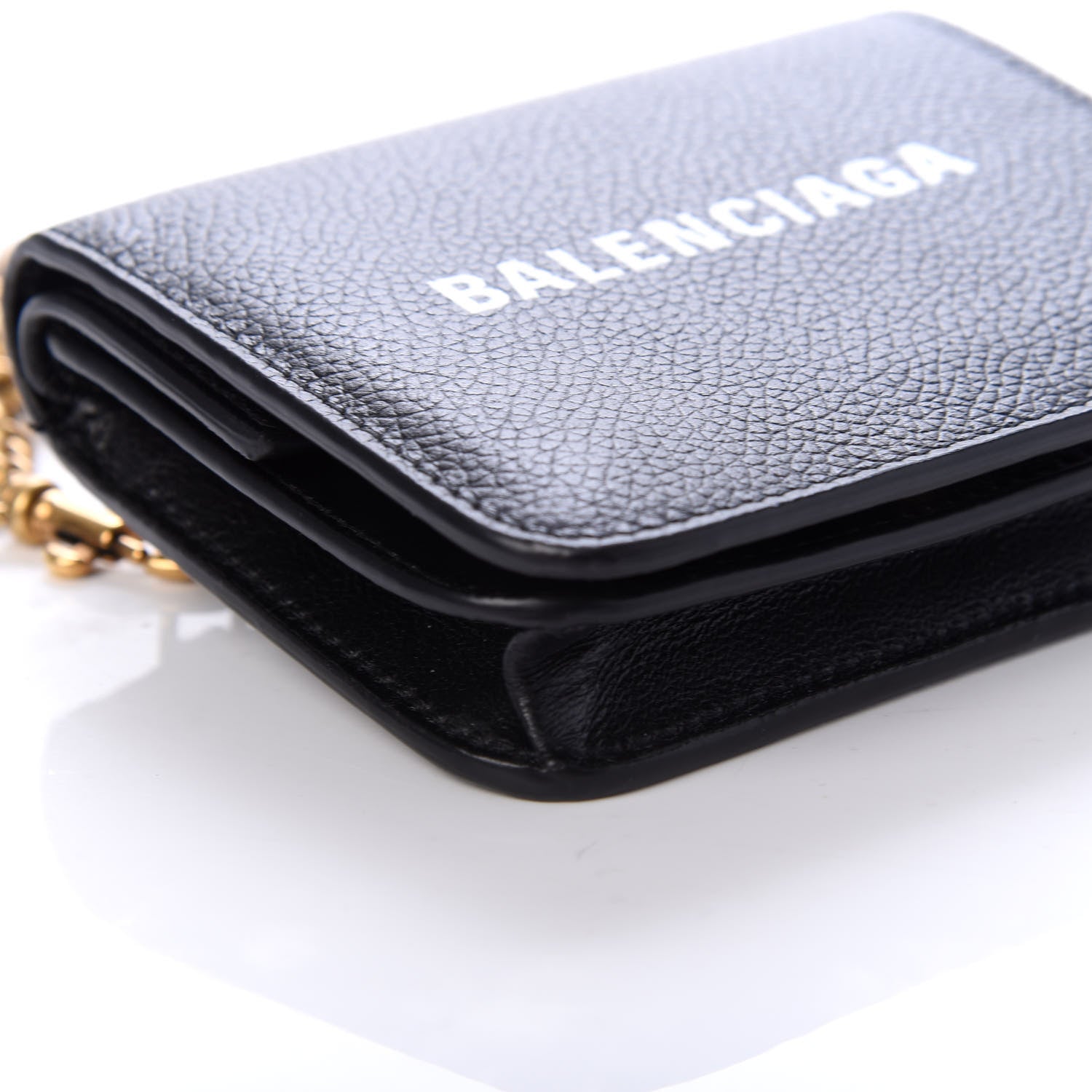 Balenciaga Grained Calfskin Logo Mini Cash Wallet On Chain Black White 6 of 8